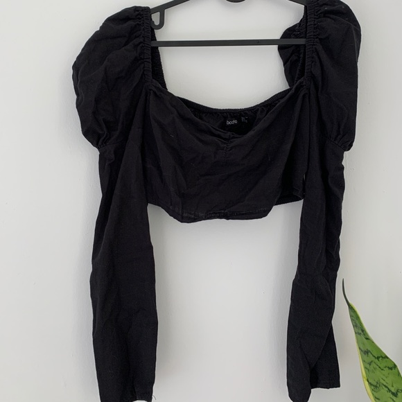 Puff sleeve black crop top - Picture 1 of 3